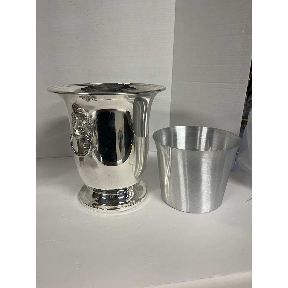 Reed & Barton Silver Champagne Bucket Wine Cooler NIB W/liner Lions Head Handles
